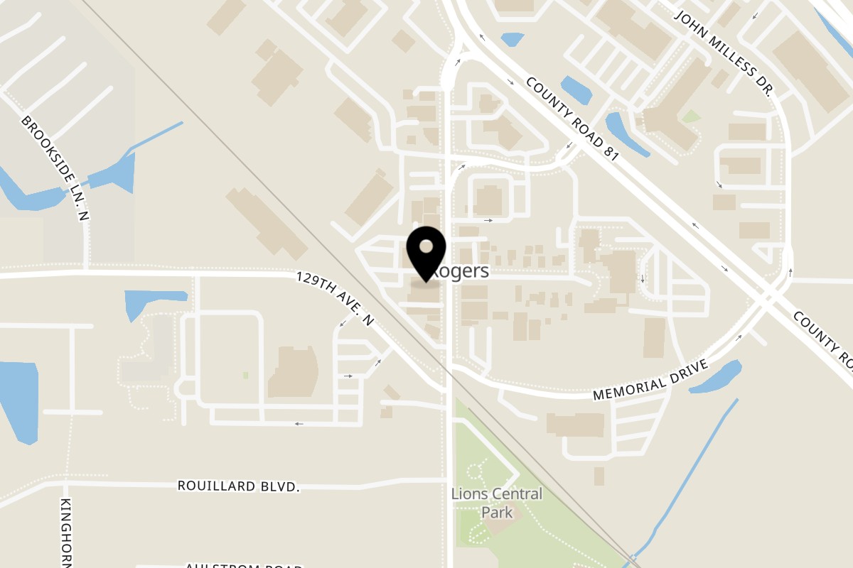 Map showing the location of R Social on 12901 Main St in Rogers